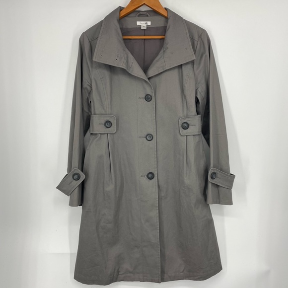 Garnet Hill Jackets & Blazers - New Garnet Hill grey gray cotton midi trench 100% cotton size 6 medium coat